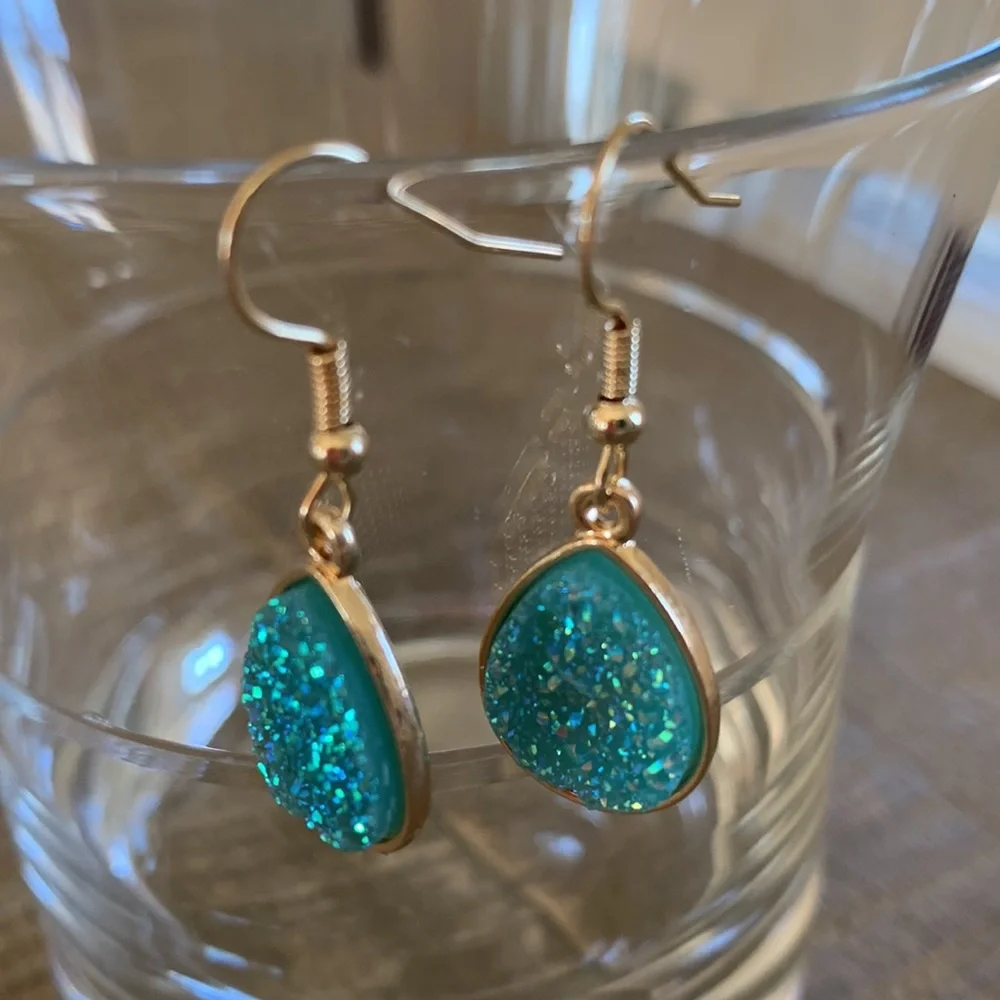 Teal Druzy Earrings - Picture 3 of 3